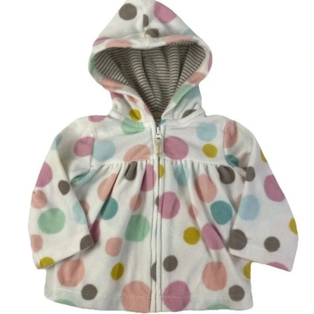 Carter's Fleece Zip Up Hoodies Kids 3M Multicolor Polka Dot Peach White 2 Pack